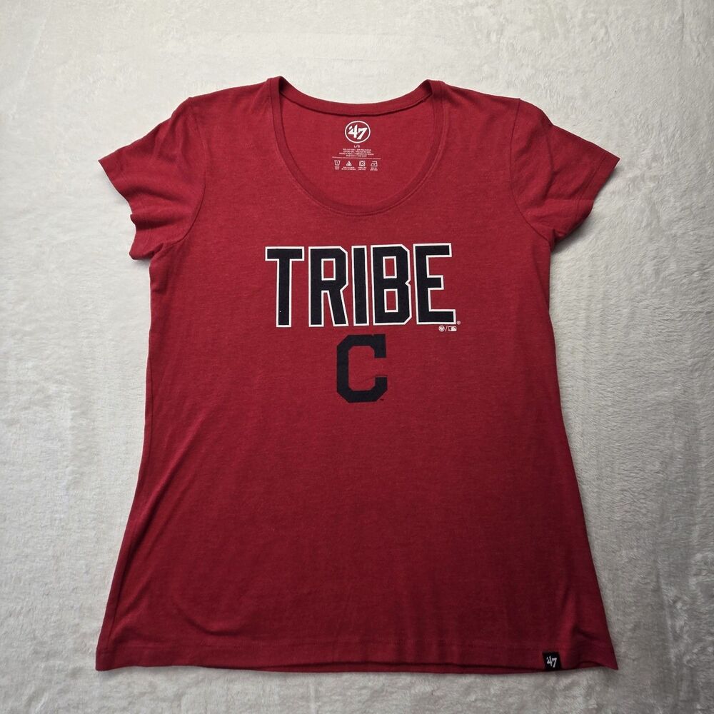 Cleveland Indians Shirt Womens Large Red V-Neck Retro 70s Short Sleeve